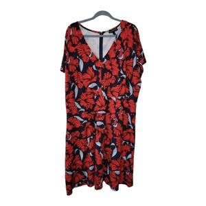 Lane‎ Bryant Black & Red Tropical Floral Shift Dress Size 24